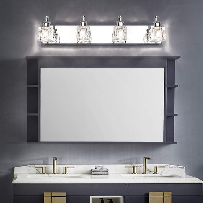 Crystal 4-Lights Bathroom Light Fixtures Chrome Vanity Light for Bathroom Modern Bath Wall Lighting over Mirror LED
