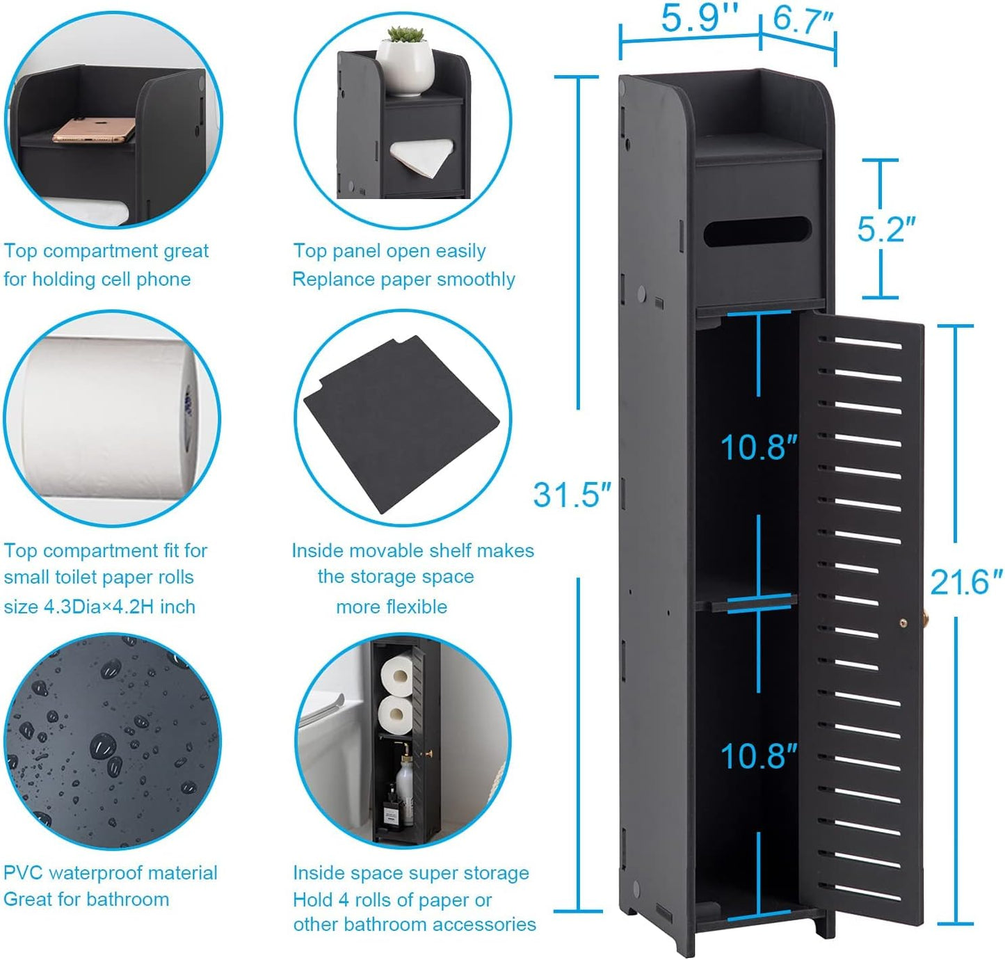 Small Bathroom Storage Cabinet: Bathroom Toilet Paper Cabinet Fit for Small Roll,Black