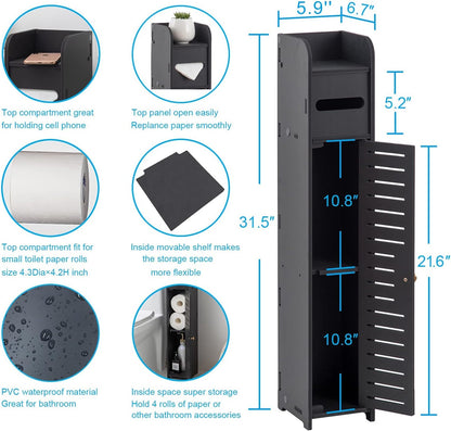 Small Bathroom Storage Cabinet: Bathroom Toilet Paper Cabinet Fit for Small Roll,Black