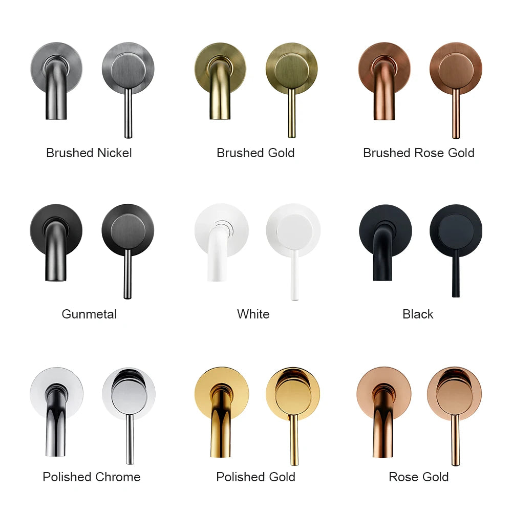 Basin Faucet Bathroom Mixer Sink Tap Wall Mounted Brass Matt Black with Single Handle Hot Cold Water White Rose Gold Set
