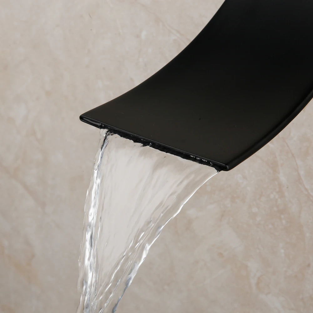KEMAIDI Matte Black Bathroom Shower Faucet Rainfall Tub LED Bathtub Shower Systerm Rain Square Shower Head Waterfall Mixer Tap