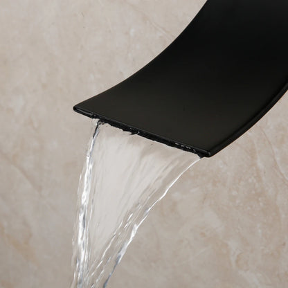 KEMAIDI Matte Black Bathroom Shower Faucet Rainfall Tub LED Bathtub Shower Systerm Rain Square Shower Head Waterfall Mixer Tap