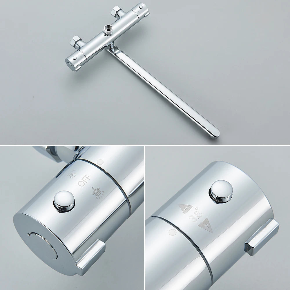 Chrome Thermostatic Shower Faucets Set Bathroom Thermostatic Mixer Tap Hot and Cold Bathroom Mixer Mixing Valve Bathtub Faucet