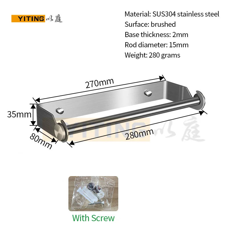 YITING SUS304 Stainless Steel Paper Towel Holder Kitchen Towel Holder Storage Rack Non-Perforated Plastic Wrap Holder 1 Pack