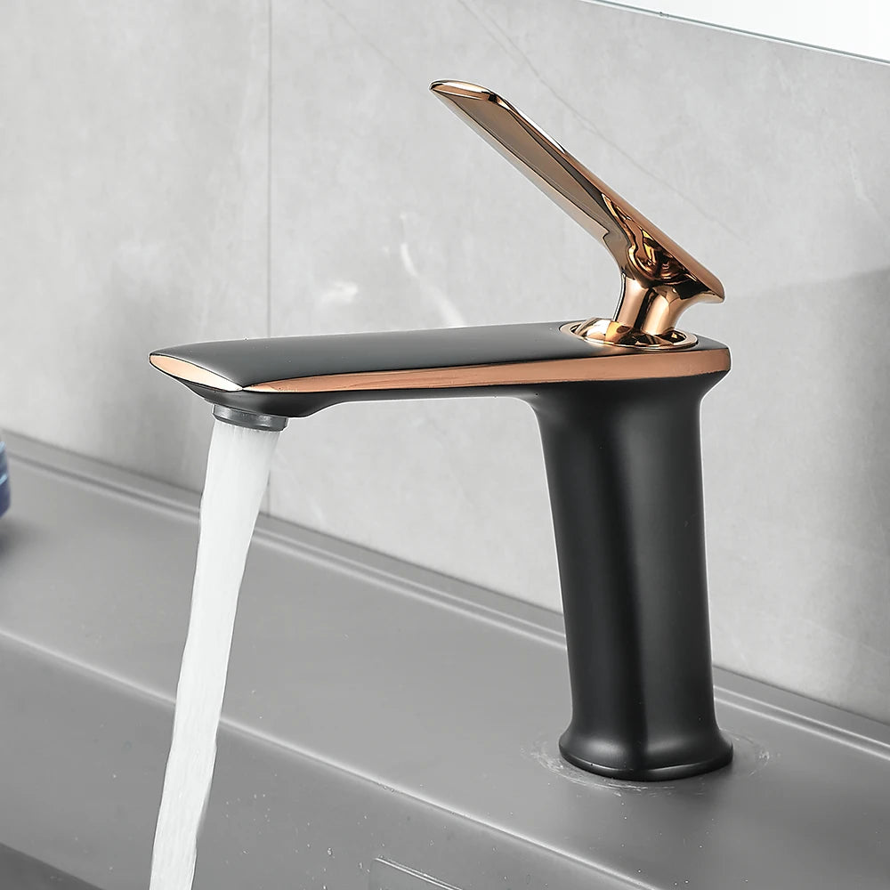 Luxury Black Rose Gold Wash Basin Taps Modern White Faucet Bathroom Luxury Basin Faucets Hot Cold Water Sink Tap Mixer