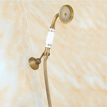 Antique Brass Rainfall Shower Head 3-Way Faucet Diverter Valve Wall Mount Brass Fixer Bracket Handshower Brass Shower Arm