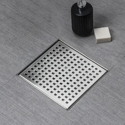 Square Shower Drain 6 Inch Comes with Removable Square Hole Panel by Using 304 Stainless Steel Brushed Process. It Is Equipped Hair Filter and Threaded Joint with Rubber Ring