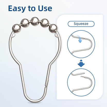 Shower Curtain Hooks Rings, Rust-Resistant Metal Shower Curtain Hooks for Bathroom Shower Rods Shower Hooks Shower Rings for Curtain - Set of 12, Nickel