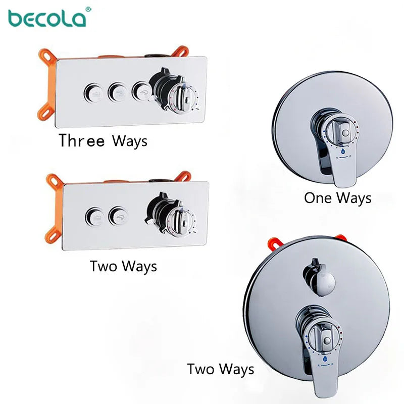 Concealed Mounted Mixerbrass Wall Box Mixing Valve Switch Valve Constant Temperature Shower Faucets Thermostatic Chrome 3 Ways