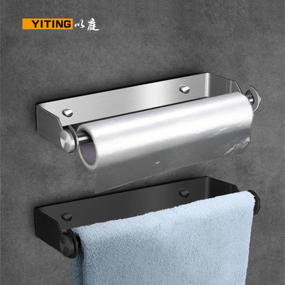 YITING SUS304 Stainless Steel Paper Towel Holder Kitchen Towel Holder Storage Rack Non-Perforated Plastic Wrap Holder 1 Pack