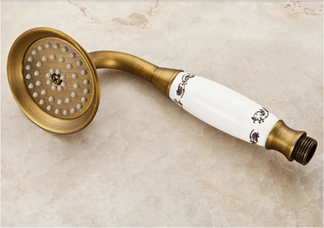 Antique Brass Rainfall Shower Head 3-Way Faucet Diverter Valve Wall Mount Brass Fixer Bracket Handshower Brass Shower Arm
