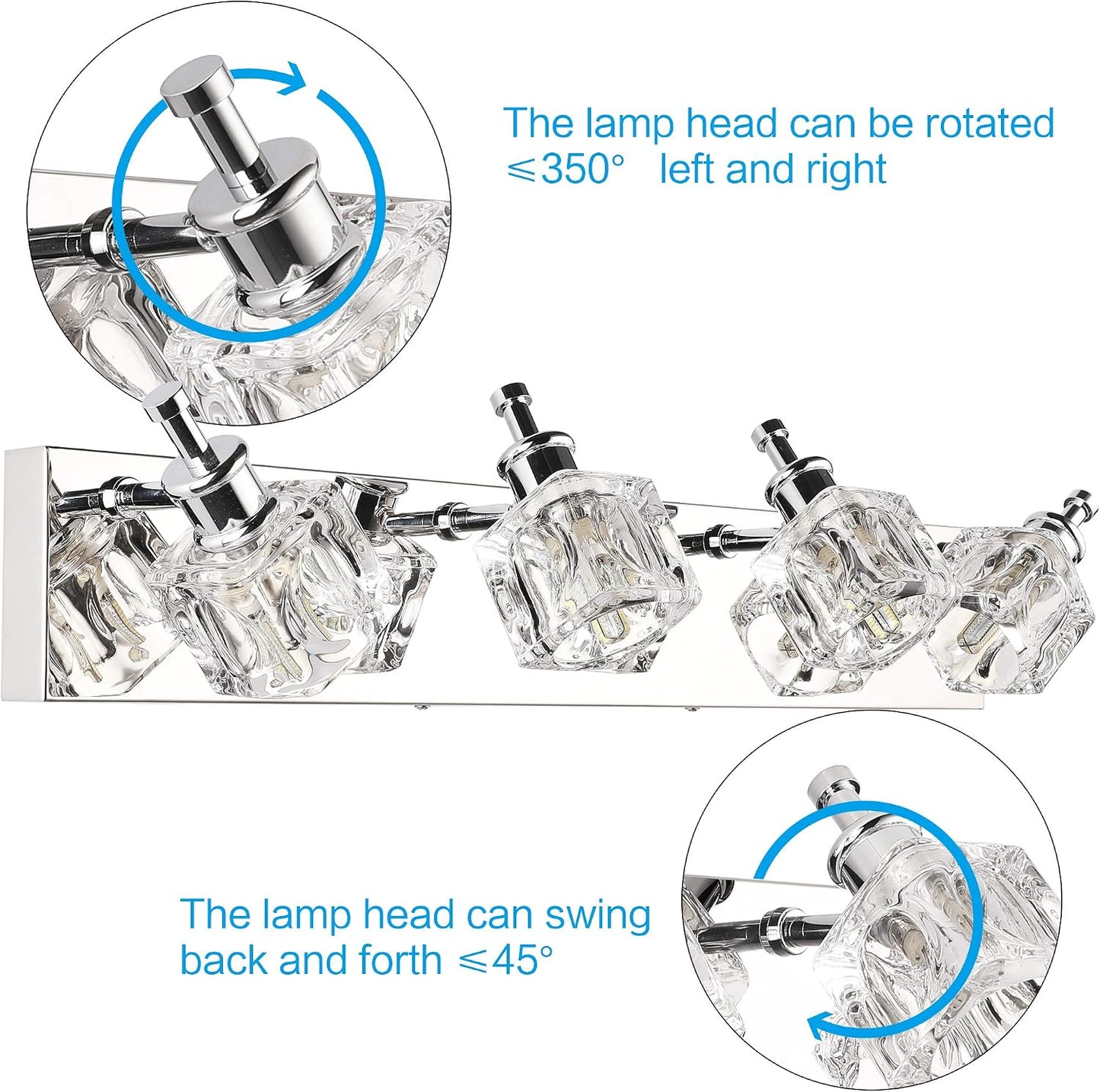 Crystal 4-Lights Bathroom Light Fixtures Chrome Vanity Light for Bathroom Modern Bath Wall Lighting over Mirror LED
