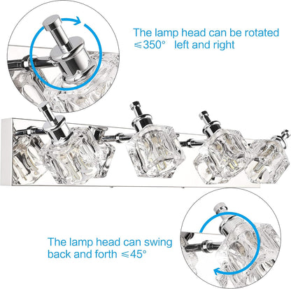Crystal 4-Lights Bathroom Light Fixtures Chrome Vanity Light for Bathroom Modern Bath Wall Lighting over Mirror LED