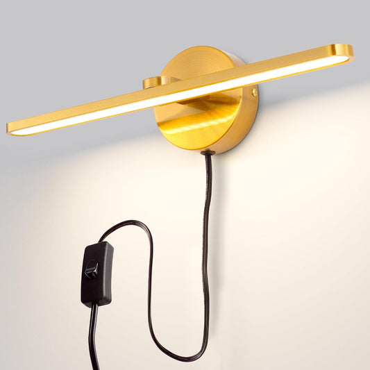 Plug in LED Wall Lamps, 16Inch Vanity Lighting Fixtures for Wall, Modern Bathroom Lighting Fixtures over Mirror, Wall Picture Lighting Sconces for Bedroom, 12W 3000K Brass Indoor Wall Lamps