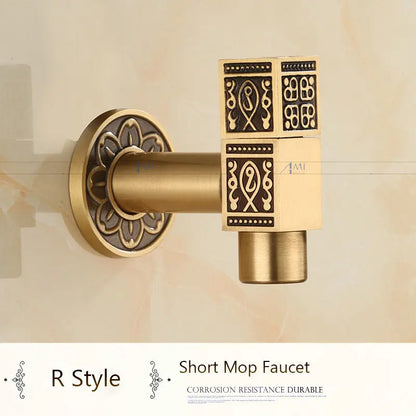 Antique Brass Dragon Carved Tap Faucet Garden Bibcock Washing Machine Faucet Outdoor Faucet Single Cold Tap 1016