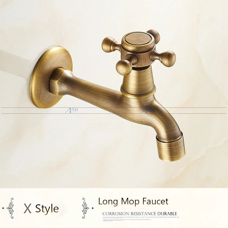 Antique Brass Dragon Carved Tap Faucet Garden Bibcock Washing Machine Faucet Outdoor Faucet Single Cold Tap 1016