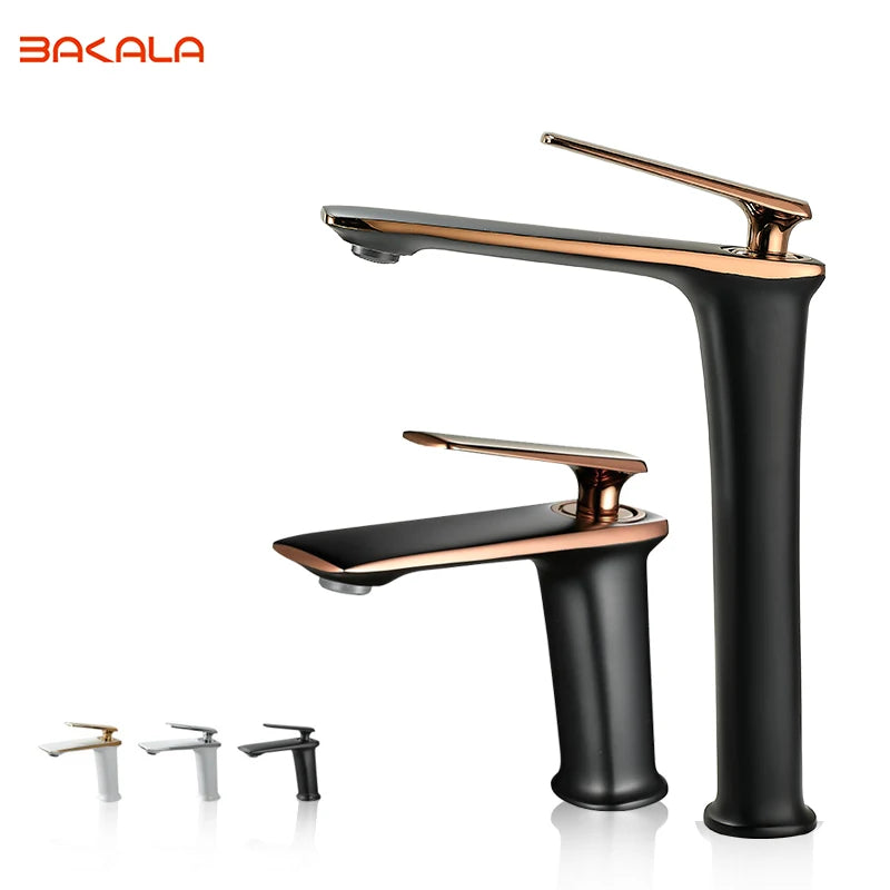 Luxury Black Rose Gold Wash Basin Taps Modern White Faucet Bathroom Luxury Basin Faucets Hot Cold Water Sink Tap Mixer