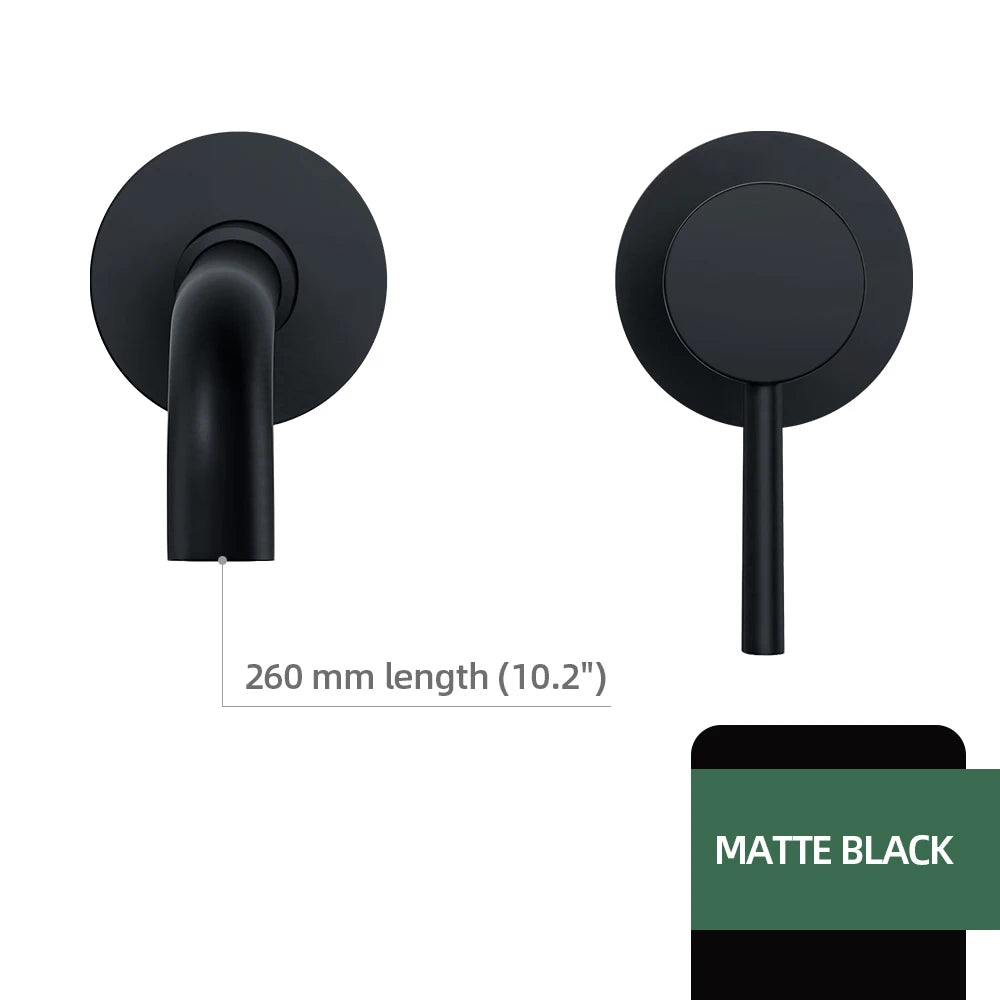 Basin Faucet Bathroom Mixer Sink Tap Wall Mounted Brass Matt Black with Single Handle Hot Cold Water White Rose Gold Set