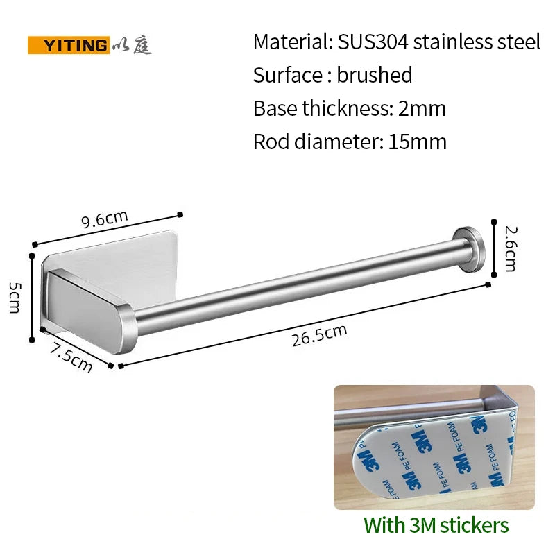 YITING SUS304 Stainless Steel Paper Towel Holder Kitchen Towel Holder Storage Rack Non-Perforated Plastic Wrap Holder 1 Pack