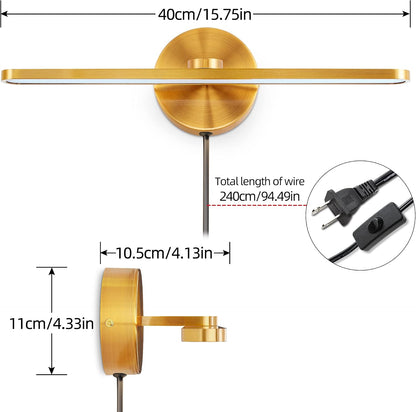 Plug in LED Wall Lamps, 16Inch Vanity Lighting Fixtures for Wall, Modern Bathroom Lighting Fixtures over Mirror, Wall Picture Lighting Sconces for Bedroom, 12W 3000K Brass Indoor Wall Lamps