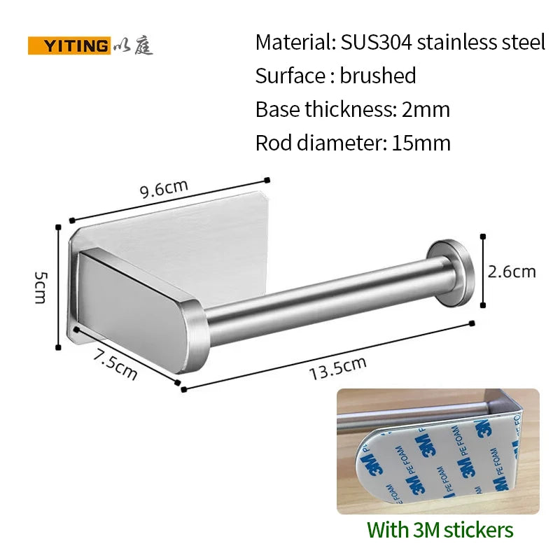 YITING SUS304 Stainless Steel Paper Towel Holder Kitchen Towel Holder Storage Rack Non-Perforated Plastic Wrap Holder 1 Pack