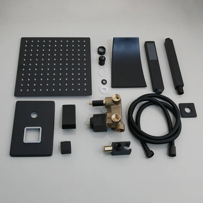 KEMAIDI Matte Black Bathroom Shower Faucet Rainfall Tub LED Bathtub Shower Systerm Rain Square Shower Head Waterfall Mixer Tap