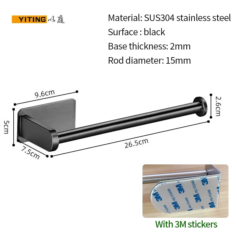 YITING SUS304 Stainless Steel Paper Towel Holder Kitchen Towel Holder Storage Rack Non-Perforated Plastic Wrap Holder 1 Pack