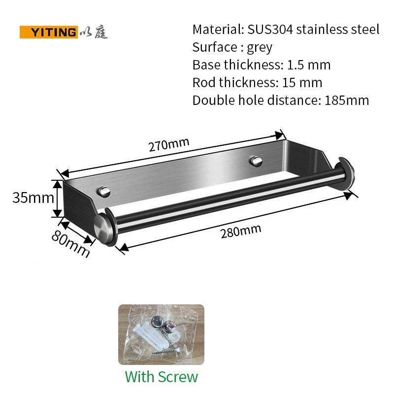YITING SUS304 Stainless Steel Paper Towel Holder Kitchen Towel Holder Storage Rack Non-Perforated Plastic Wrap Holder 1 Pack