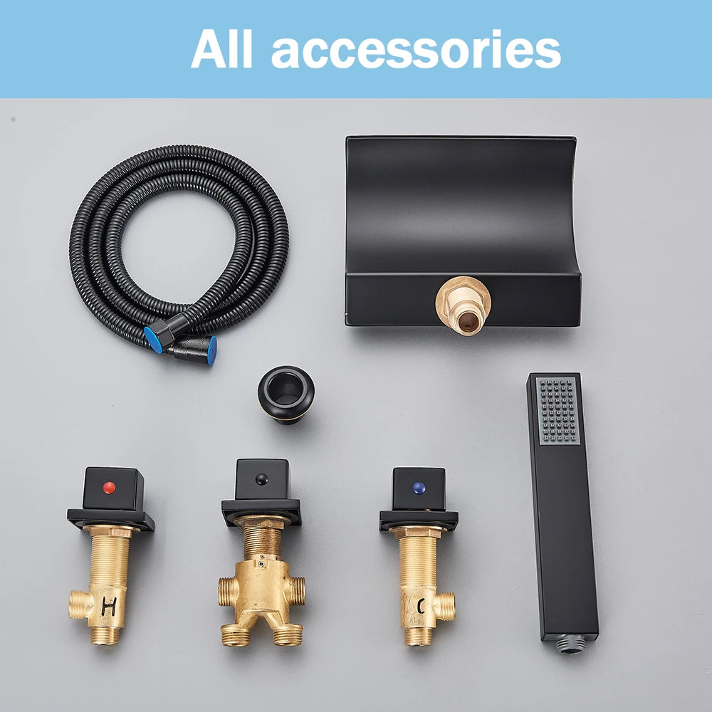 Bronze Black Waterfall Bathtub Faucet Led Light Bathtub Shower Mixer Set Deck Mounted 5Pc Widespread Bath Tub Sink Faucet