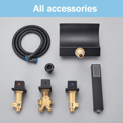 Bronze Black Waterfall Bathtub Faucet Led Light Bathtub Shower Mixer Set Deck Mounted 5Pc Widespread Bath Tub Sink Faucet