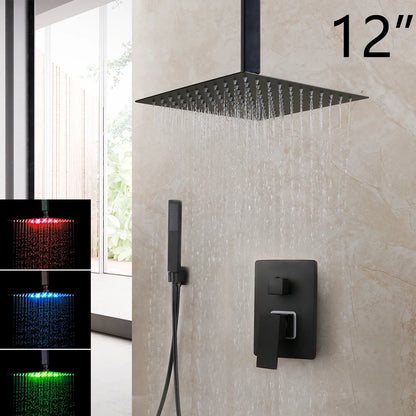 KEMAIDI Matte Black Bathroom Shower Faucet Rainfall Tub LED Bathtub Shower Systerm Rain Square Shower Head Waterfall Mixer Tap