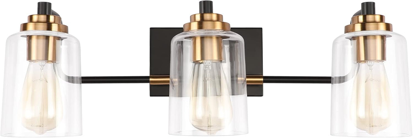 Bathroom Light Fixtures 3-Light Vintage Bathroom Vanity Light over Mirror Wall Sconces in Black Brass Vanity Lights for Bath(Brass)