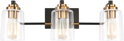 Bathroom Light Fixtures 3-Light Vintage Bathroom Vanity Light over Mirror Wall Sconces in Black Brass Vanity Lights for Bath(Brass)