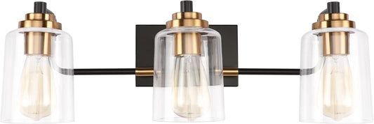 Bathroom Light Fixtures 3-Light Vintage Bathroom Vanity Light over Mirror Wall Sconces in Black Brass Vanity Lights for Bath(Brass)