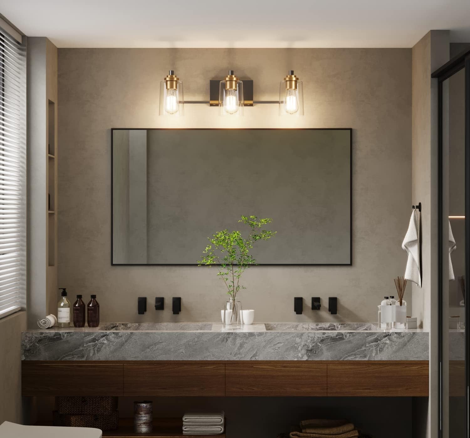 Bathroom Light Fixtures 3-Light Vintage Bathroom Vanity Light over Mirror Wall Sconces in Black Brass Vanity Lights for Bath(Brass)