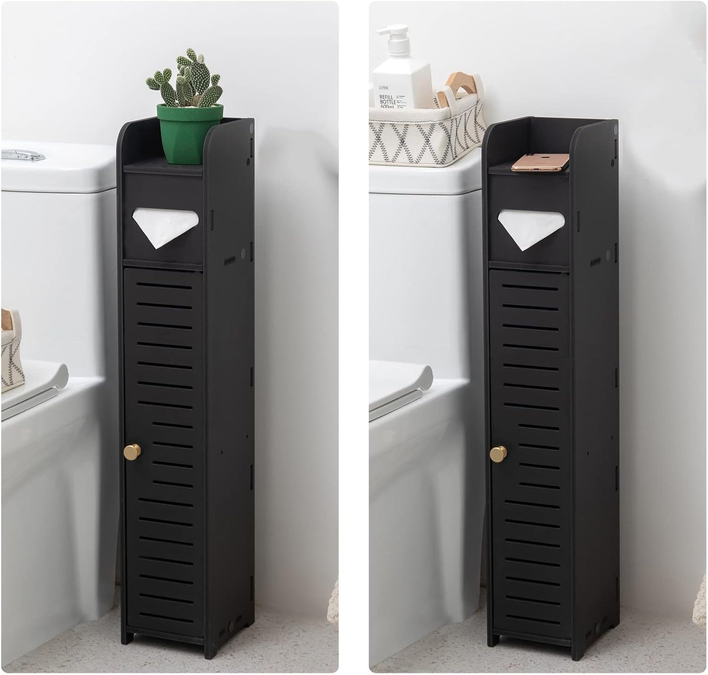 Small Bathroom Storage Cabinet: Bathroom Toilet Paper Cabinet Fit for Small Roll,Black