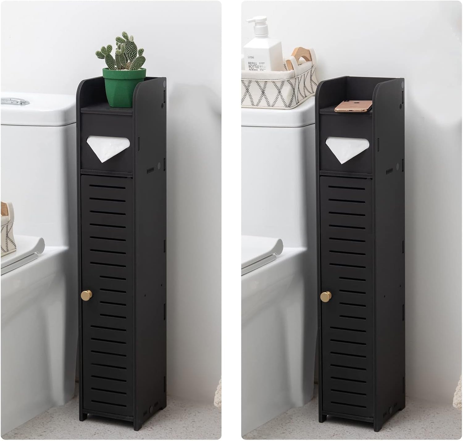 Small Bathroom Storage Cabinet: Bathroom Toilet Paper Cabinet Fit for Small Roll,Black
