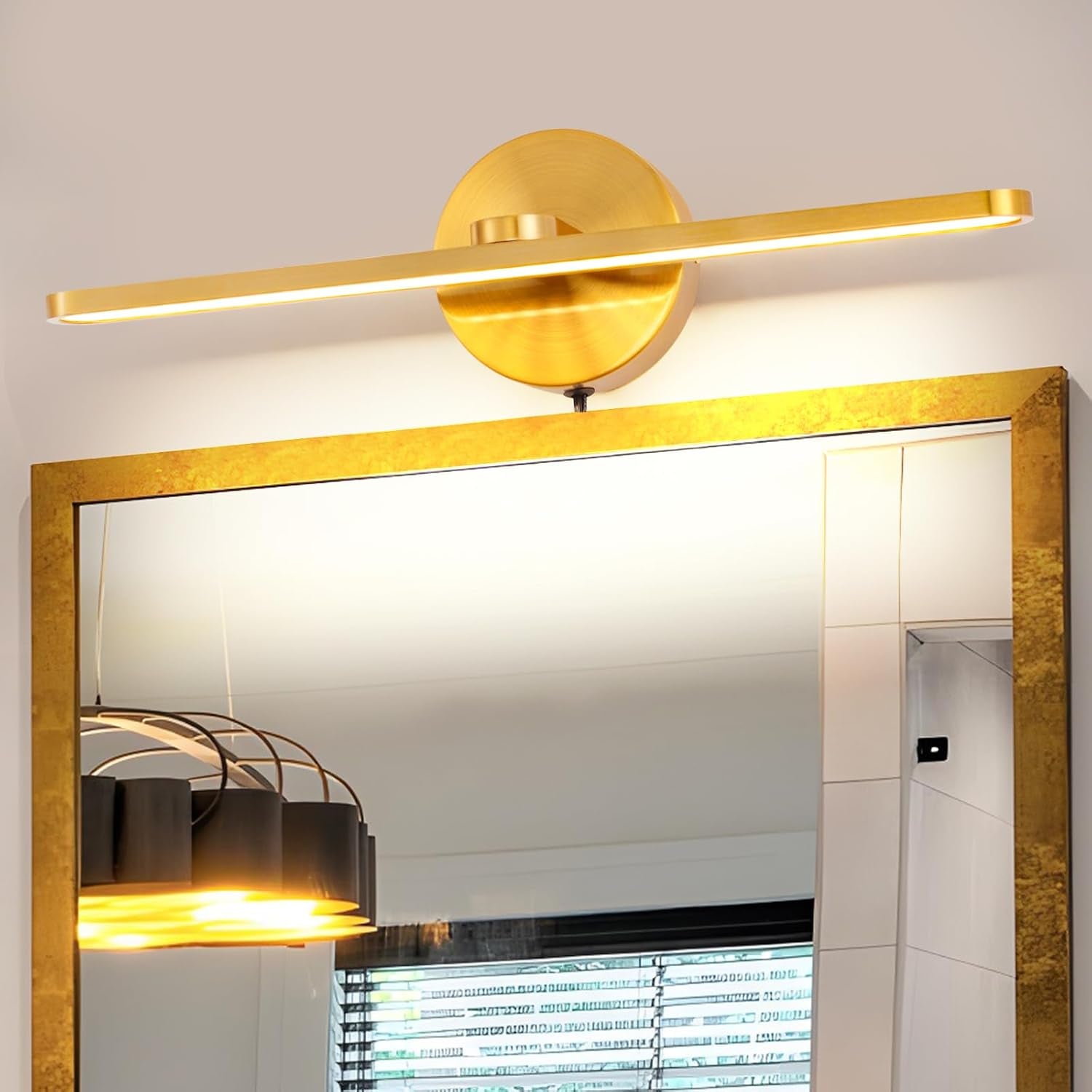 Plug in LED Wall Lamps, 16Inch Vanity Lighting Fixtures for Wall, Modern Bathroom Lighting Fixtures over Mirror, Wall Picture Lighting Sconces for Bedroom, 12W 3000K Brass Indoor Wall Lamps