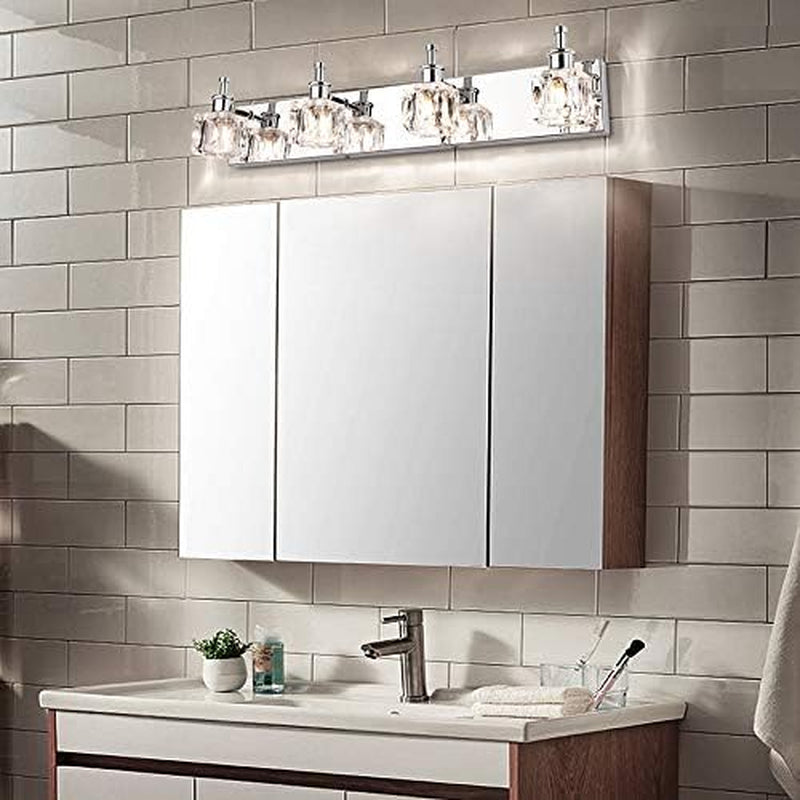 Crystal 4-Lights Bathroom Light Fixtures Chrome Vanity Light for Bathroom Modern Bath Wall Lighting over Mirror LED