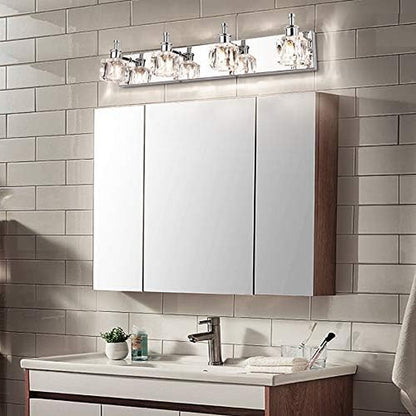 Crystal 4-Lights Bathroom Light Fixtures Chrome Vanity Light for Bathroom Modern Bath Wall Lighting over Mirror LED