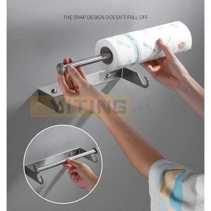 YITING SUS304 Stainless Steel Paper Towel Holder Kitchen Towel Holder Storage Rack Non-Perforated Plastic Wrap Holder 1 Pack