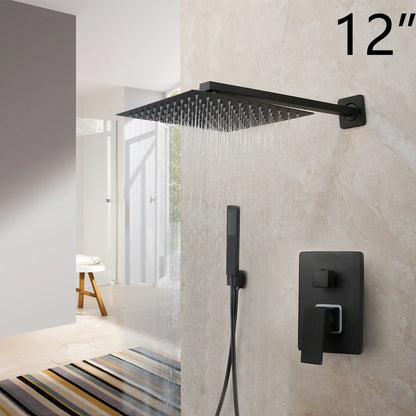 KEMAIDI Matte Black Bathroom Shower Faucet Rainfall Tub LED Bathtub Shower Systerm Rain Square Shower Head Waterfall Mixer Tap