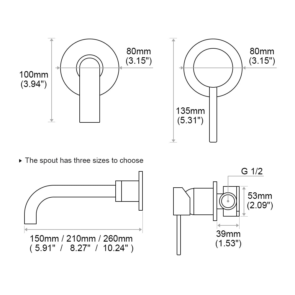Basin Faucet Bathroom Mixer Sink Tap Wall Mounted Brass Matt Black with Single Handle Hot Cold Water White Rose Gold Set