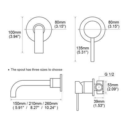 Basin Faucet Bathroom Mixer Sink Tap Wall Mounted Brass Matt Black with Single Handle Hot Cold Water White Rose Gold Set