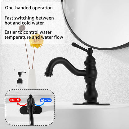 Matte Black Bathroom Faucet  360° Swivel Bathroom Vanity Faucet Single Handle One Hole Black Bathroom Sink Faucet Basin Matching Pop up Drain with Overflow