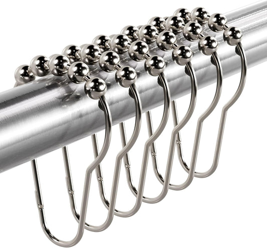 Shower Curtain Hooks Rings, Rust-Resistant Metal Shower Curtain Hooks for Bathroom Shower Rods Shower Hooks Shower Rings for Curtain - Set of 12, Nickel