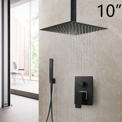 KEMAIDI Matte Black Bathroom Shower Faucet Rainfall Tub LED Bathtub Shower Systerm Rain Square Shower Head Waterfall Mixer Tap