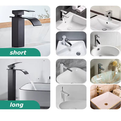 Waterfall Wash Basin Stainless Steel High and Low Faucet Black Hot and Cold Toilet Wash Basin Bathroom Home