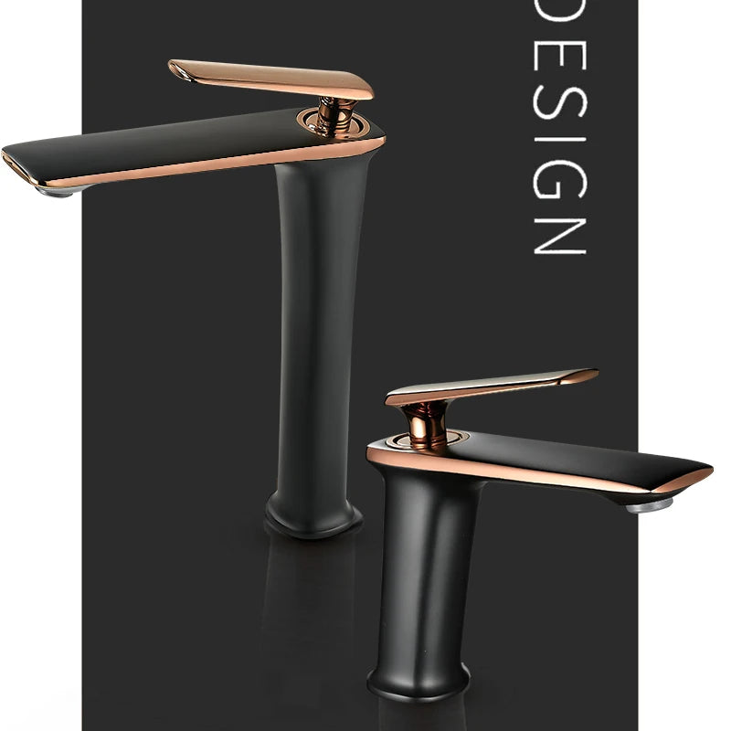 Luxury Black Rose Gold Wash Basin Taps Modern White Faucet Bathroom Luxury Basin Faucets Hot Cold Water Sink Tap Mixer