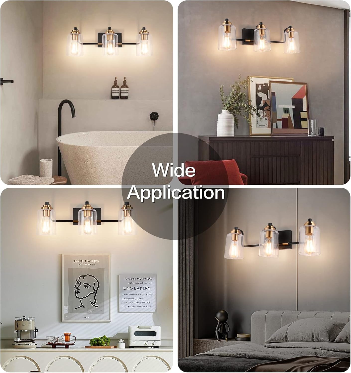 Bathroom Light Fixtures 3-Light Vintage Bathroom Vanity Light over Mirror Wall Sconces in Black Brass Vanity Lights for Bath(Brass)